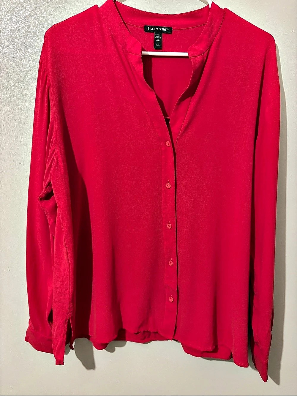 Eileen Fisher Long Sleeve Blouse in Pink Size Medium 100% silk